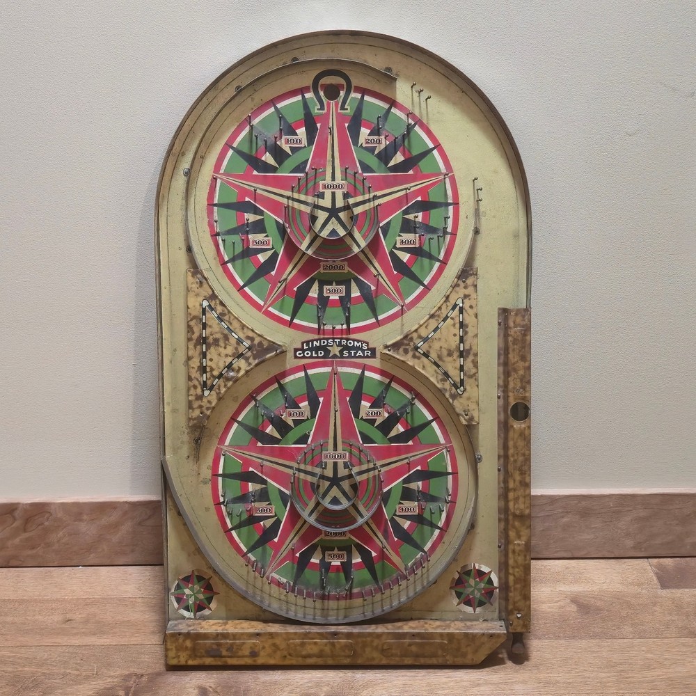 1934 Lindstrom’s Gold Star Marble Table Top Bagatelle Pinball Game
