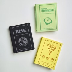 RISK, Trouble, and Guess Who? Vintage Board Game Linen Bookshelf Collection New