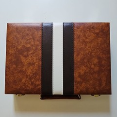 Backgammon Folding Compact 15″ Complete Set Brown Vinyl Board Game Vintage