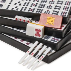 Japanese Riichi Mahjong Set with Standard Size Tiles and Black Vinyl Case