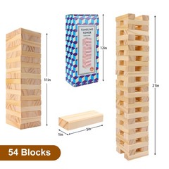 Wooden Blocks Stacking Games – 54 pcs Tumbling Tower Blocks Game for Kids & A…