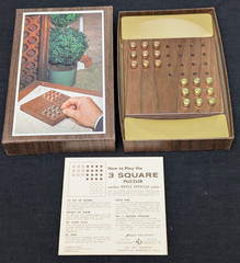 VTG 1964 HOYLE GAME SETKO’S 3 SQUARE PUZZLER WALNUT BOARD BRASS PCS BOXED COMPLT