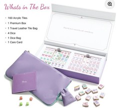 VIRORA ‘Florea’ Mahjong Set, 160 Purple 4-Layer Tiles, Tile Bag, Box & 4 Dice