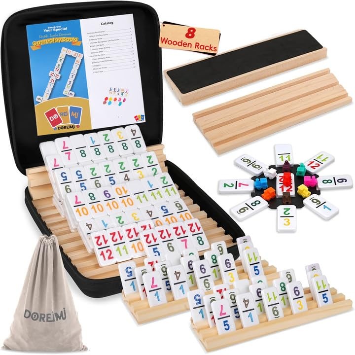 Doreimi Mexican Train Dominoes Set Numbers and 8 average size, Multicolour