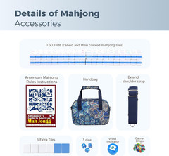 American Mahjong Tile Set with Printed Handbag, 166 Premium Blue Tile and Access