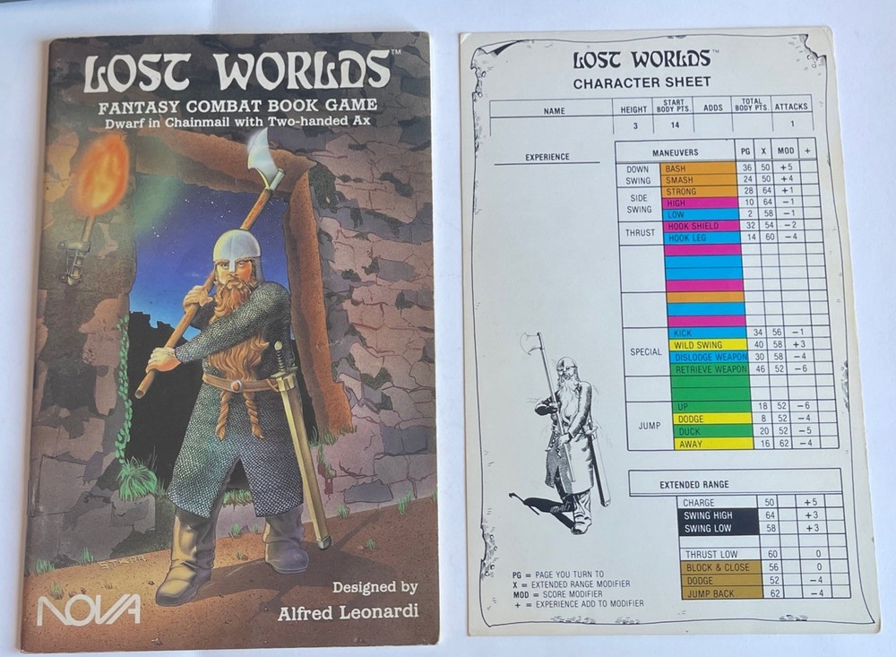Lost Worlds Fantasy Combat Book Game Dwarf in Chainmail with Sheet 1983 RPG 1003