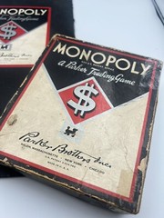 Vintage Monopoly 1937-40 Black Box & Board Metal Tokens Wood Houses and Hotels