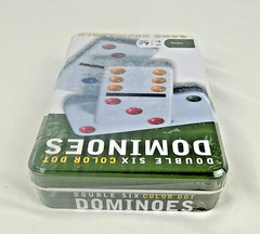 NEW SEALED Double Six Color Dot Dominoes Game in Metal Case Travel Set FREE SHIP