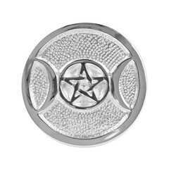 Altar Tile Silver Plated Round – 2 Pack – 3 Inches (Triple Moon Pentagram)