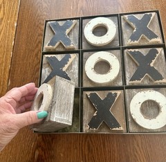 Tic Tac Toe Table Game Aluminum Base And Wooden Markers Made Of Distressed Wood