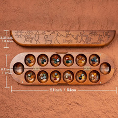 Deluxe Mancala Set: Real Wood Hinged Board with 48 Natural Multicolor Stones – A