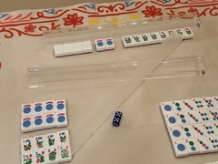 Mah Jong Complete Set w/ Racks, pink sparkle Tiles & 2 Dice (no bag)