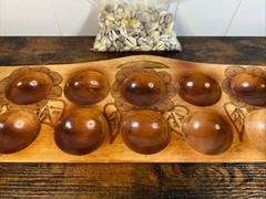 VINTAGE HAND MADE WOODEN PHILIPPINES MANCALA GAME BOARD FLORAL DESIGN W/ SHELLS