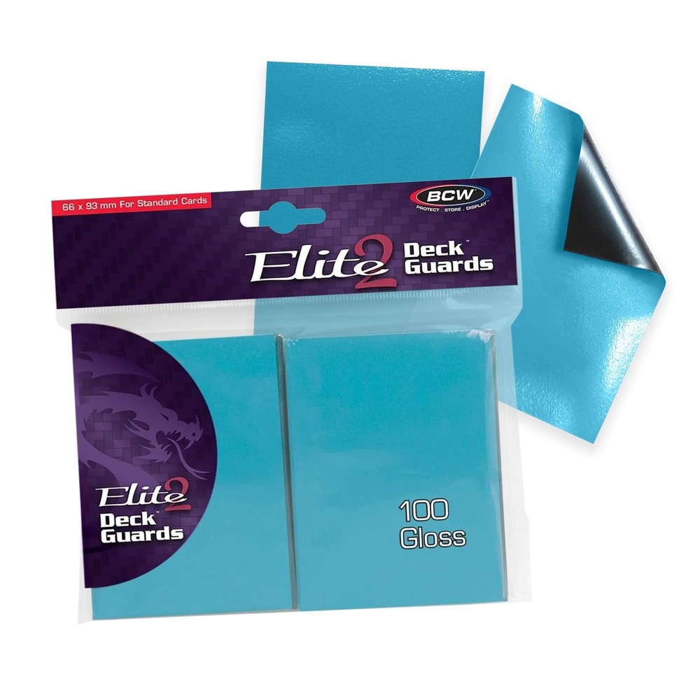 BCW Elite2 Glossy Card Sleeves – Azure |100ct | Crystal-Clear Front | Text