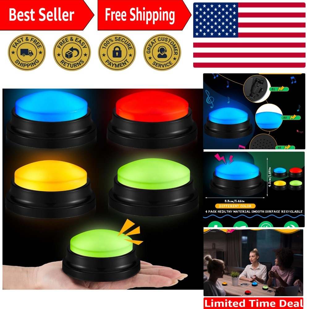 Vibrant 4 Piece Recordable Buzzer Set with Light-Up Feature for Trivia Games