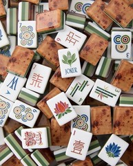 Engraved American Mahjong Tiles set ,160 wood grain/ green layered del 7/22