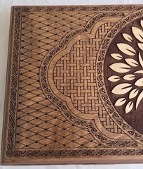 Carved Etched Wood Backgammon & Checkerboard Game Set Tree Of Life Compact