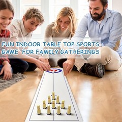 Compact 4-in-1 Game Set for All Ages – Curling, Shuffleboard, Bowling & Cornhole