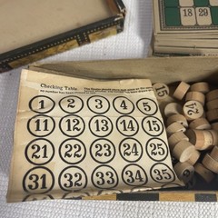 Antique Lotto Game Cardboard Box Wooden Numbers Very Unique Bingo