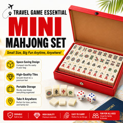 Compact Mini Mahjong Set with Dice Red Carry Case Travel Family Party Game Gift