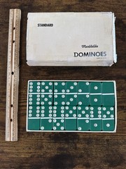 Vintage Set of Puremco No. 616 Standard Marblelike Dominoes Green