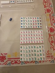 Mah Jong Complete Set w/ Racks, pink sparkle Tiles & 2 Dice (no bag)