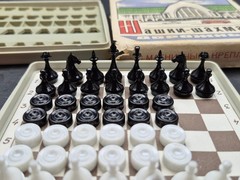 Vintage USSR Magnetic Travel Chess & Checkers Set 2in1 Soviet Board Game
