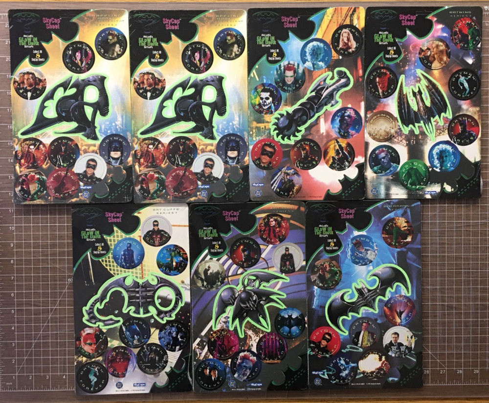 7 X Batman Forever Skycap Pog Sheets (2x #4, Missing #2 & #8) Glow in the Dark