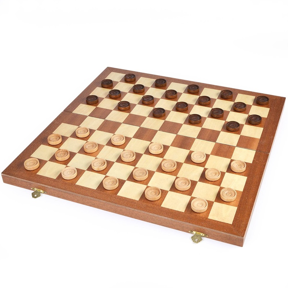 VAMSLOVE 15inch Checkers Folding Wooden Game Set, 100 Square Checkerboard Int…