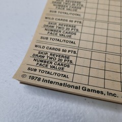Vintage 1978 UNO Card Game Score Card Pad and 1979 Instructions Manual #4001