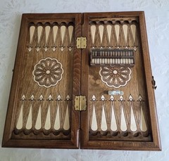 Carved Etched Wood Backgammon & Checkerboard Game Set Tree Of Life Compact