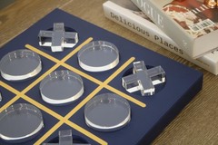 Modern Tic Tac Toe for Home Decoration with Blue Leather and Acrylic Pieces D…