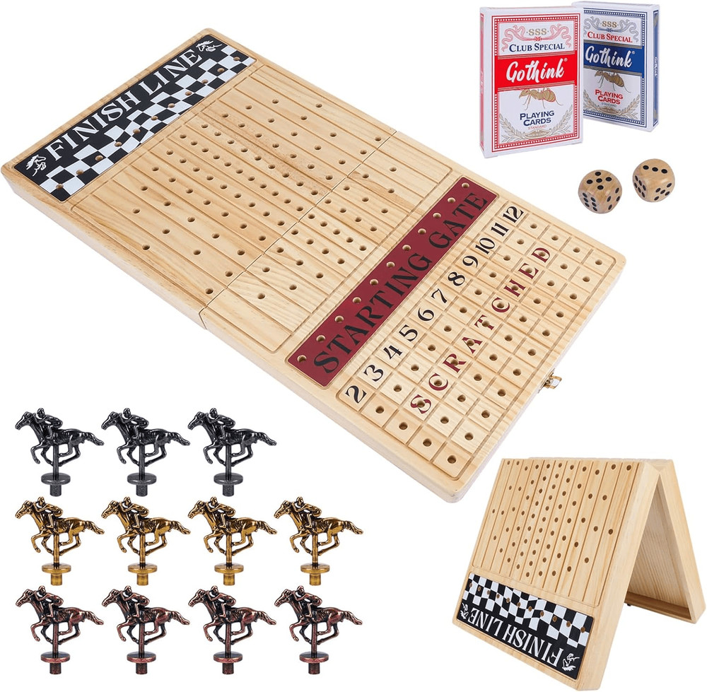 Offelec Large 23-Inch Wooden Horse Race Board Game (Luxury Edition)