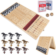 Offelec Large 23-Inch Wooden Horse Race Board Game (Luxury Edition)
