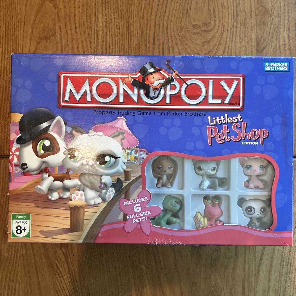 2007 Hasbro Littlest Pet Shop Edition Monopoly Board Game 6 Pets COMPLETE Nice!
