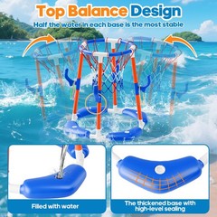 Pool Basketball Hoop 2-in-1 Floating Ring Game 4 Balls Pump Toys Outdoor