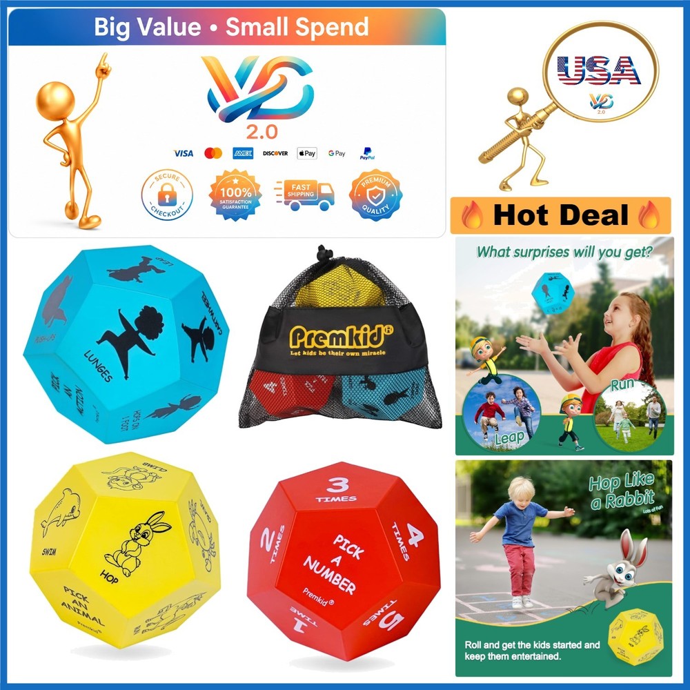 Premkid Kids Exercise Foam Dice Set for Indoor Outdoor Fun Learning Games