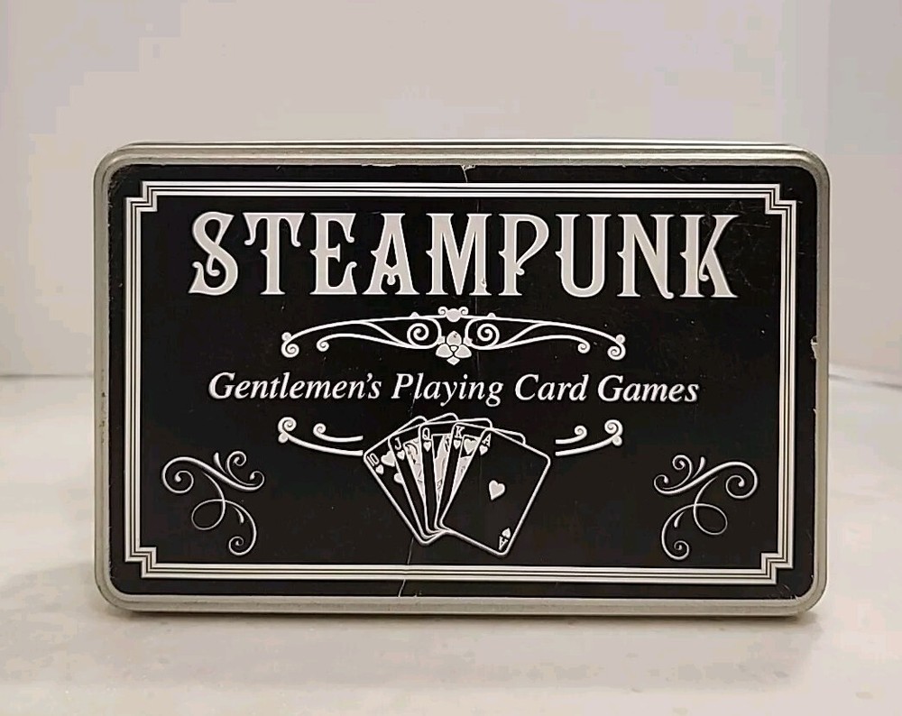 Steampunk Gentlemen’s Playing Card Games In Tin Instructions Sealed Dice & Cards