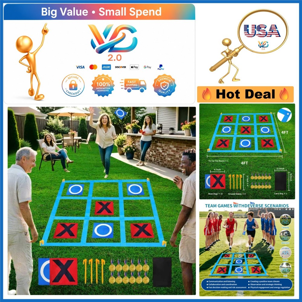Giant Outdoor Tic Tac Toe Game for Kids Adults Lawn Yard Carnival Playground
