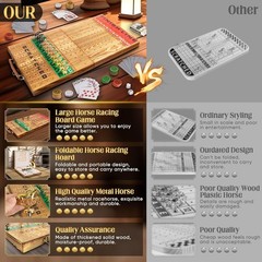 Horse Racing Game, Foldable Solid Wood Horse Games, Horse Race Board Game with 1