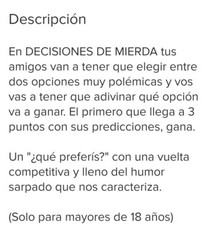 JUEGO AMIGOS “DECISIONES DE MIERD@” PARTY PREVIAS ARGENTINA + 18 Años