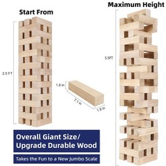 Giant Tumbling Tower Game 51pcs Wooden Blocks Stacking Up to 5.5 Feet – Fun