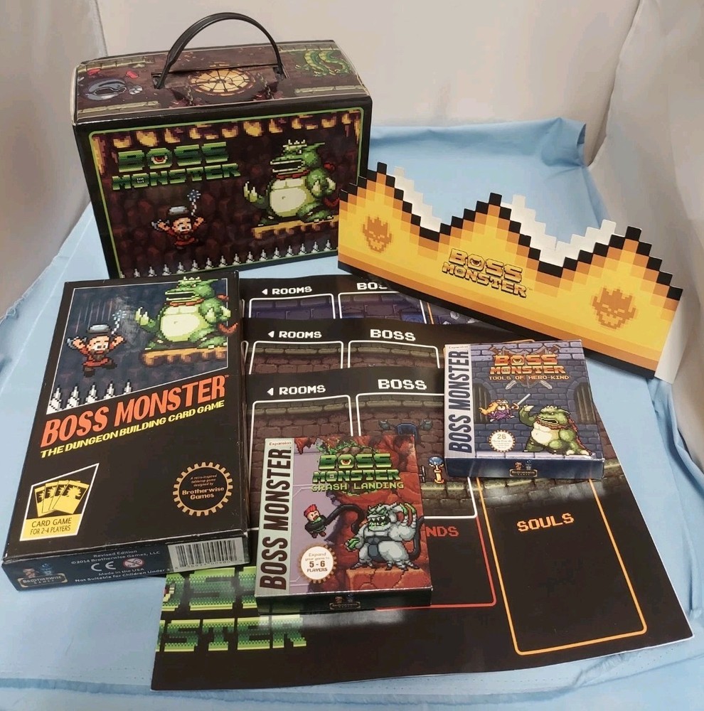 Boss Monster Collectors Box, 2 Expansions, 3 Play Mats, 1 Crown, Original Box