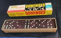Vtg Dragon Double Six Dominoes Halsam set No 622 28 pieces Box Condition Good