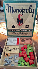 Monopoly Game early version 1930s single patent painted Gold Hotel / wood metal