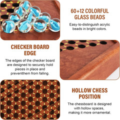 12.7 Inches Wooden Chinese Checkers Set with Storage Drawer -60 Glass Marbles in