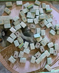 American Mahjong Game Set, 160 Pearl satin green Layered Mah Jong Tiles,