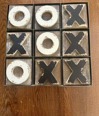 Tic Tac Toe Table Game Aluminum Base And Wooden Markers Made Of Distressed Wood
