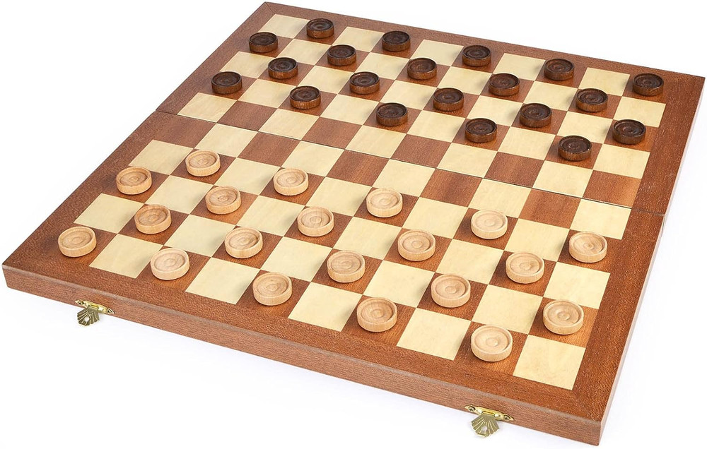 15inch Checkers Folding Wooden Game Set, 100 Square Checkerboard International C