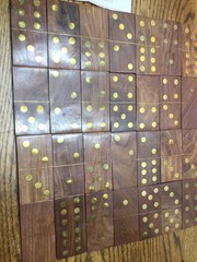 Wooden Domino Set with 28 Brass Inlay on 4″ x 1 7/8″ Tiles & Storage Box
